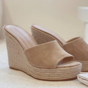 Veronica Beard Dali Espadryle beige nude suede sandals mule size 9